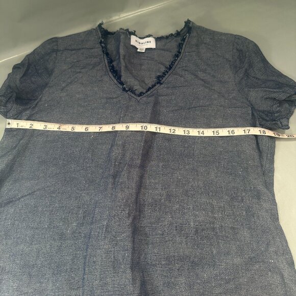 Highline Collective Denim Mini Dress Fringe Tassel Womens Short Sleeve Chambray - Picture 10 of 13